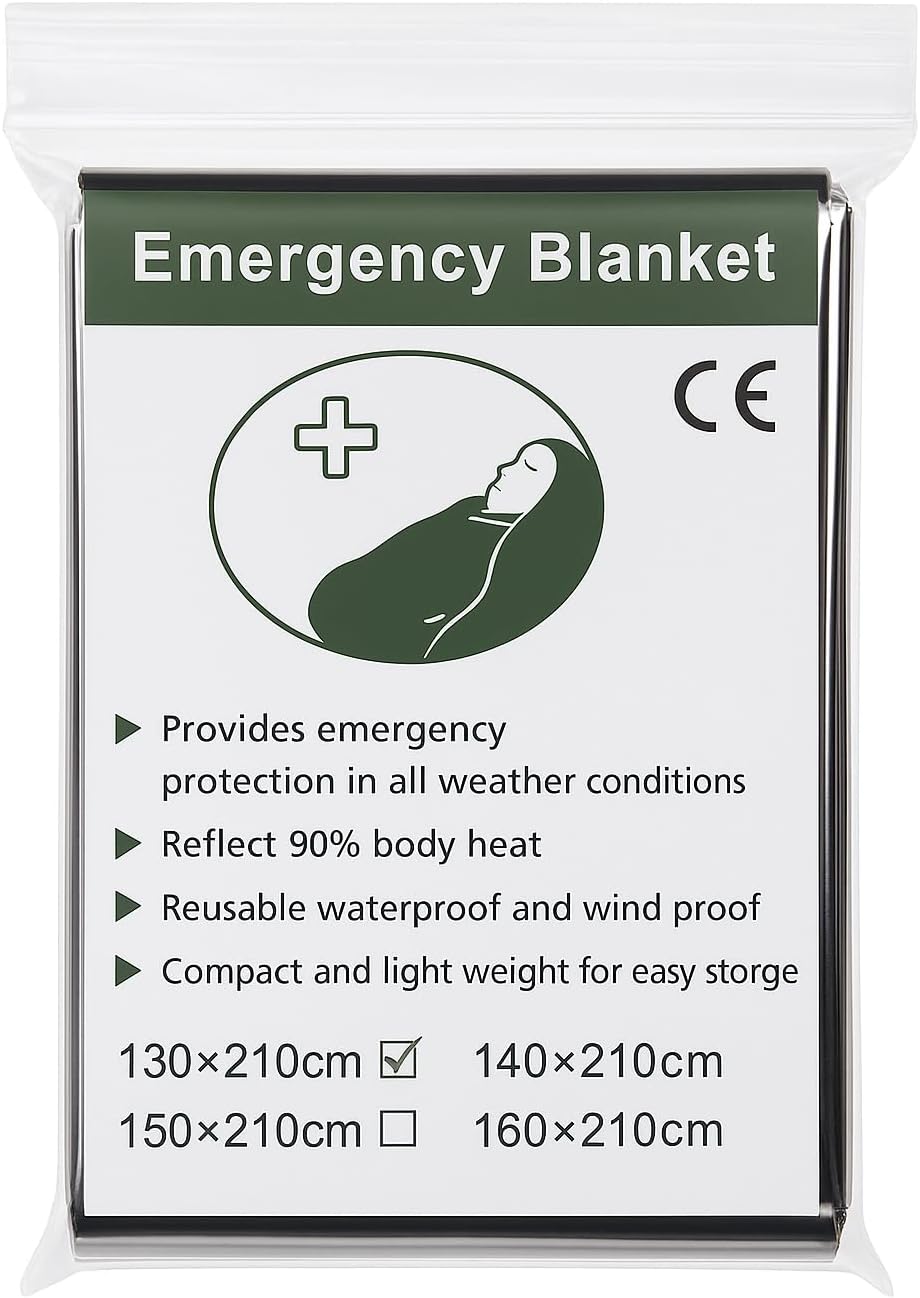 50 Pack Emergency Foil Blankets 51” x 83” – Thermal Mylar Survival Blankets Individually Wrapped for Outdoors, Camping, Hiking, First Aid, Emergency Preparedness & Homeless Outreach