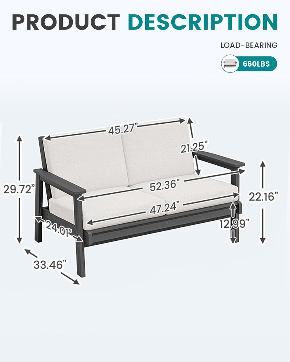 SERWALL HDPE Outdoor Loveseat, All Weather Patio Furniture Set
