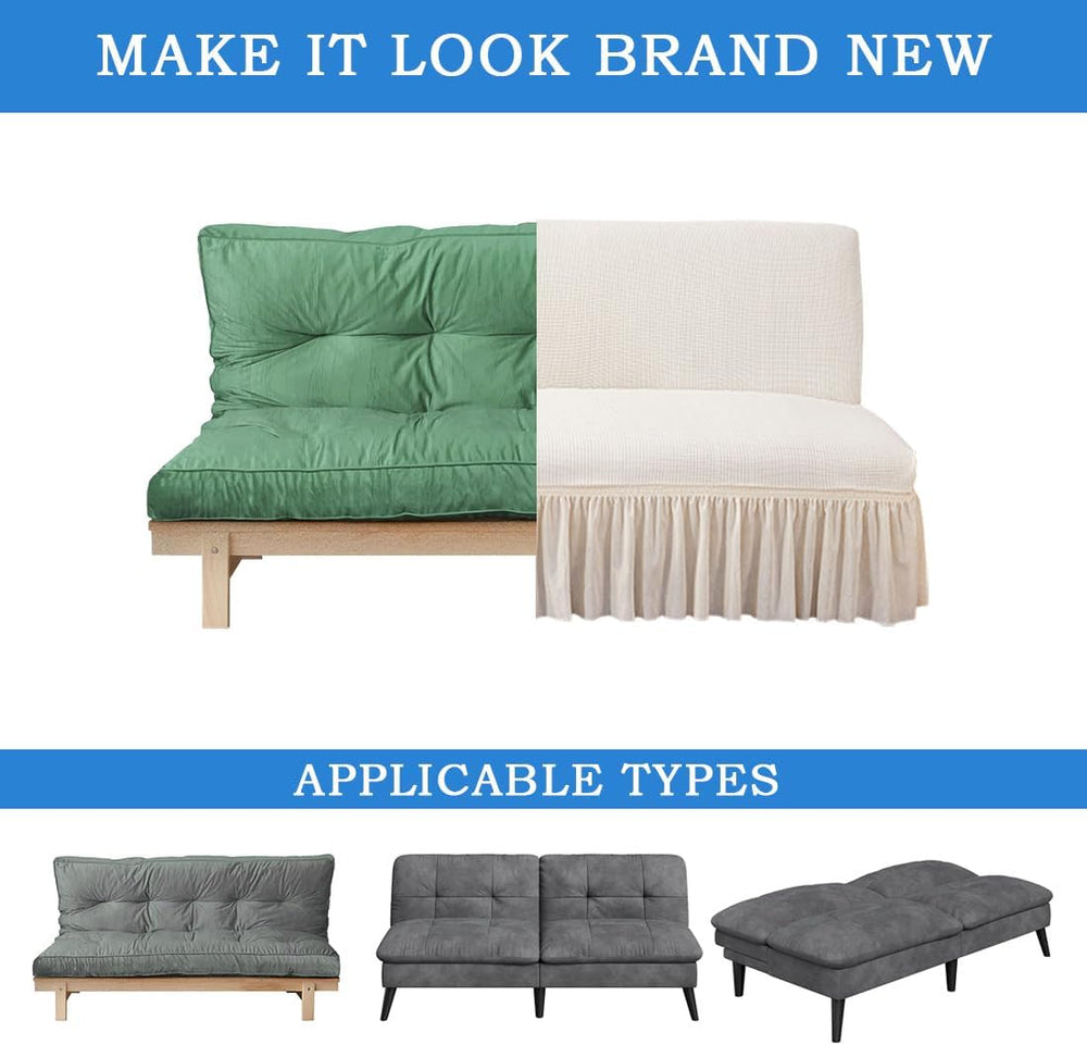 Futon Cover Slipcover Removable Armless Sofa Bed Slipcovers Full Size with Sk...