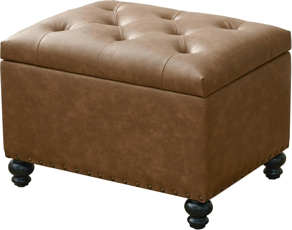 Zihanhome Leather Ottoman with Storage, Upholstered Button Tufted Ottoman Foo...