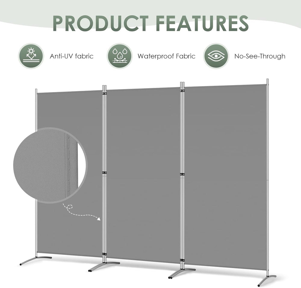 RANTILA 3 Panel Room Divider, 6 Ft Tall Folding Privacy Screen Freestanding R...
