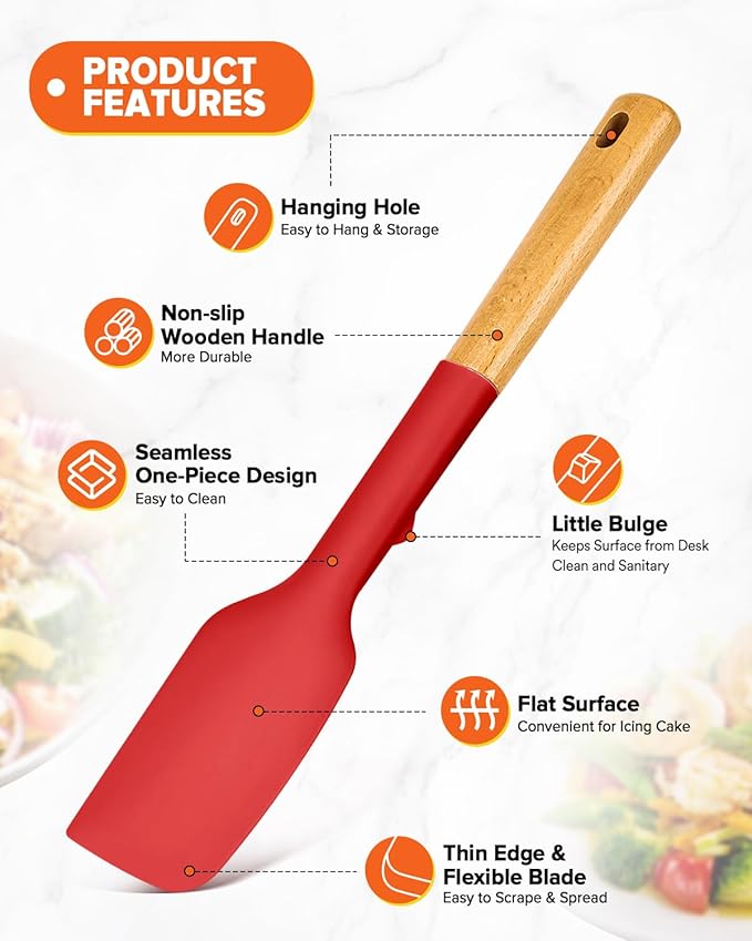 Silicone Heavy-Duty Spatula, Sturdy Bpa-Free Matte Silicone, Wooden Handle - Image 4