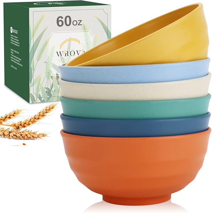 Wheat Straw Bowls Set 60 OZ Unbreakable Large Cereal Set of 6 by WROVA