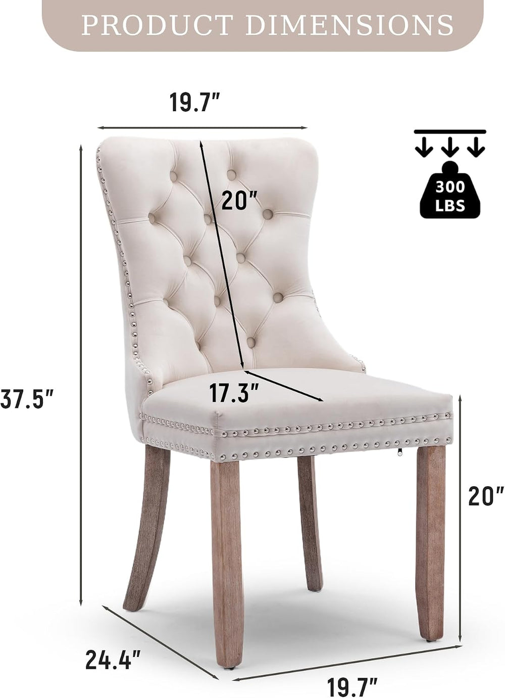 Velvet Dining Chairs Set of 2 Tufted Kitchen Chair Wood Legs,Beige | Mid Cent...
