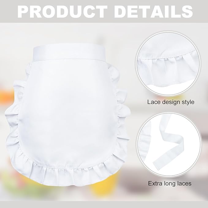 2Pcs Kids White Waist Apron Half Apron Puffy Tight Costume Kitchen Party Favors - Image 3