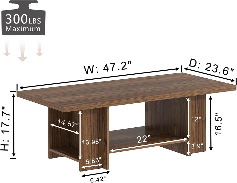 Coffee Table, Modern Wood Living Room Table with Storage Bottom Shelf & S...