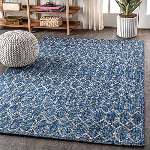 JONATHAN Y Moroccan Geometric Indoor Outdoor Area Rug 6X9 Navy/Light Gray, Ou...
