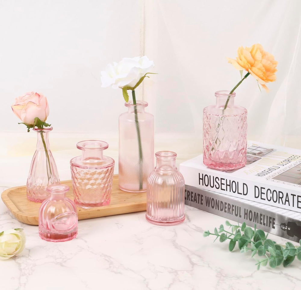 36pcs Pink Glass Bud Vase Set, Small Flower Vases for Centerpieces in Bulk