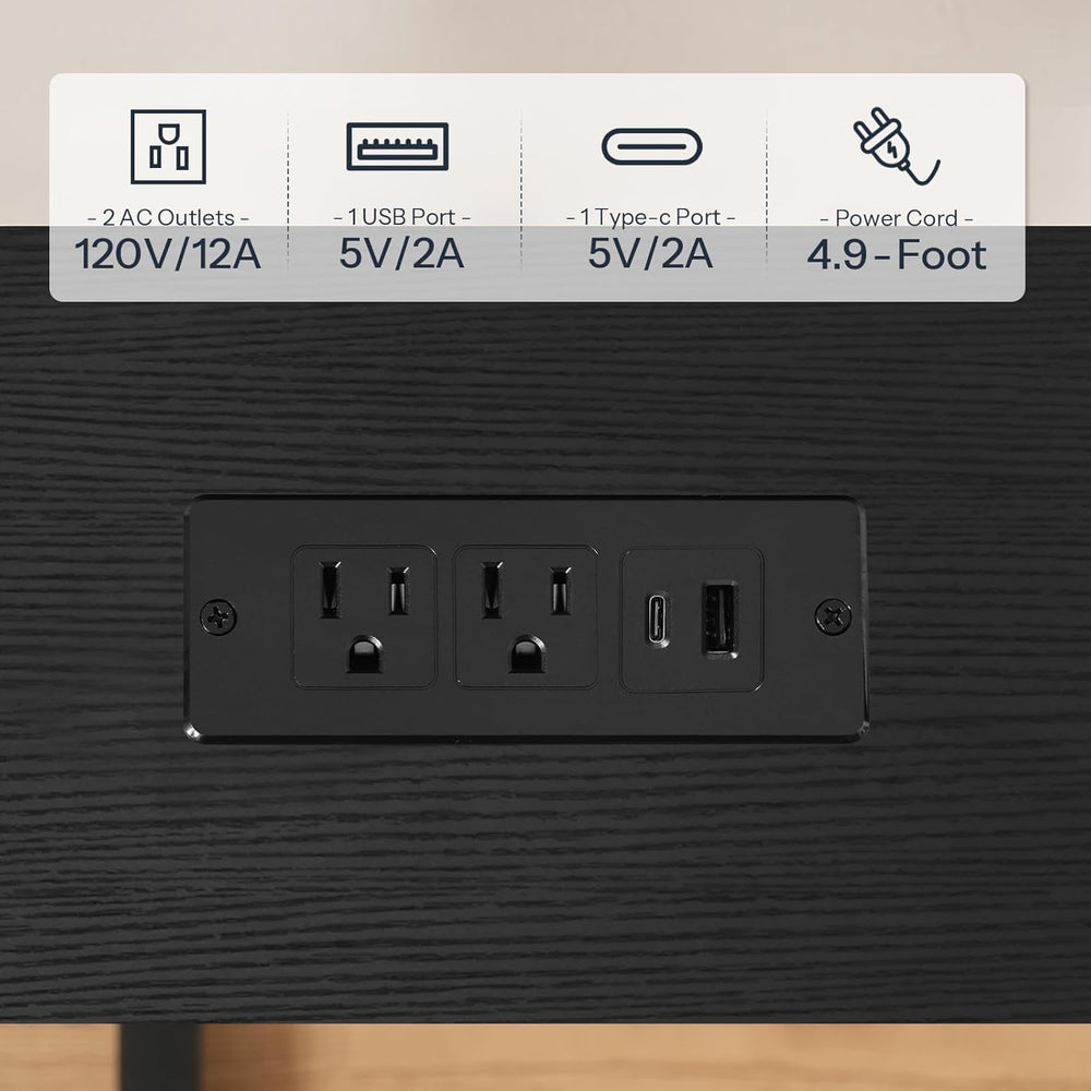 HOOBRO 55.1" Narrow Console Table with Power Outlets, 5.9" Behind C...