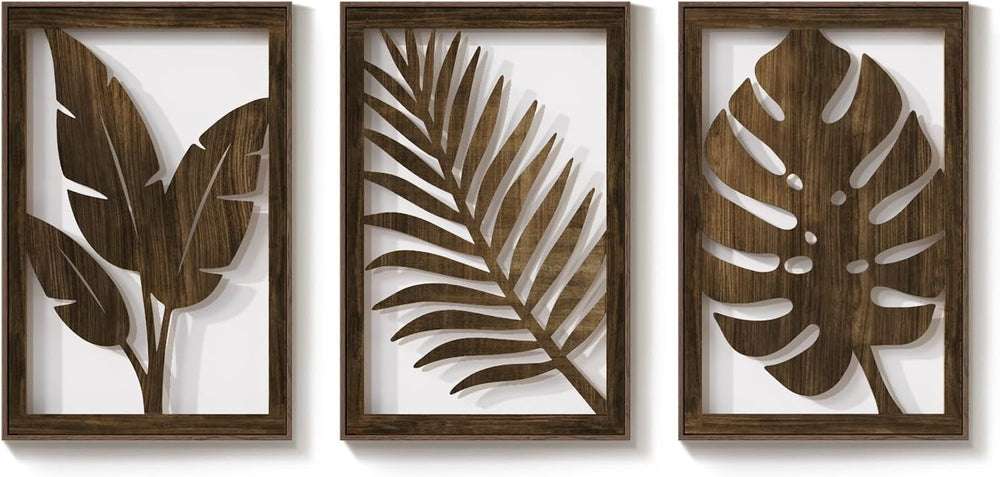 Large Framed Boho Cutout Carved Wood Wall Art for Living Room, 24x36 Inch
