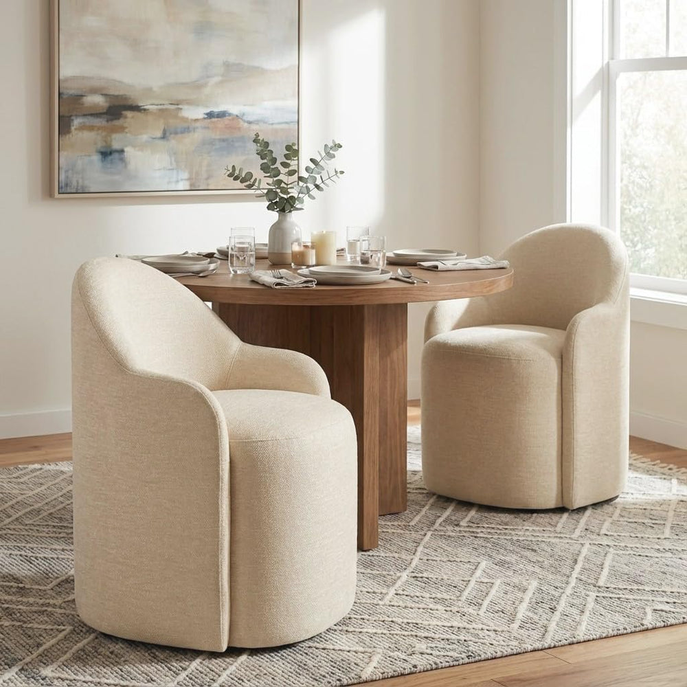 Upholstered Dining Chairs with Casters, No Assembly Modern Dining Room Chairs...
