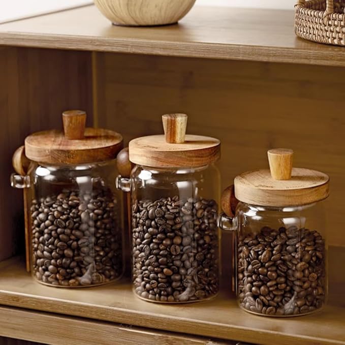 ANSQU Glass Jars with Wooden Lids and Spoons, Glass Food Storage Canisters - Image 5