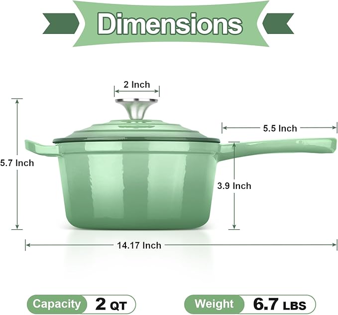 HaSteeL 2 QT Cast Iron Saucepan, Mini Enamel dutch oven