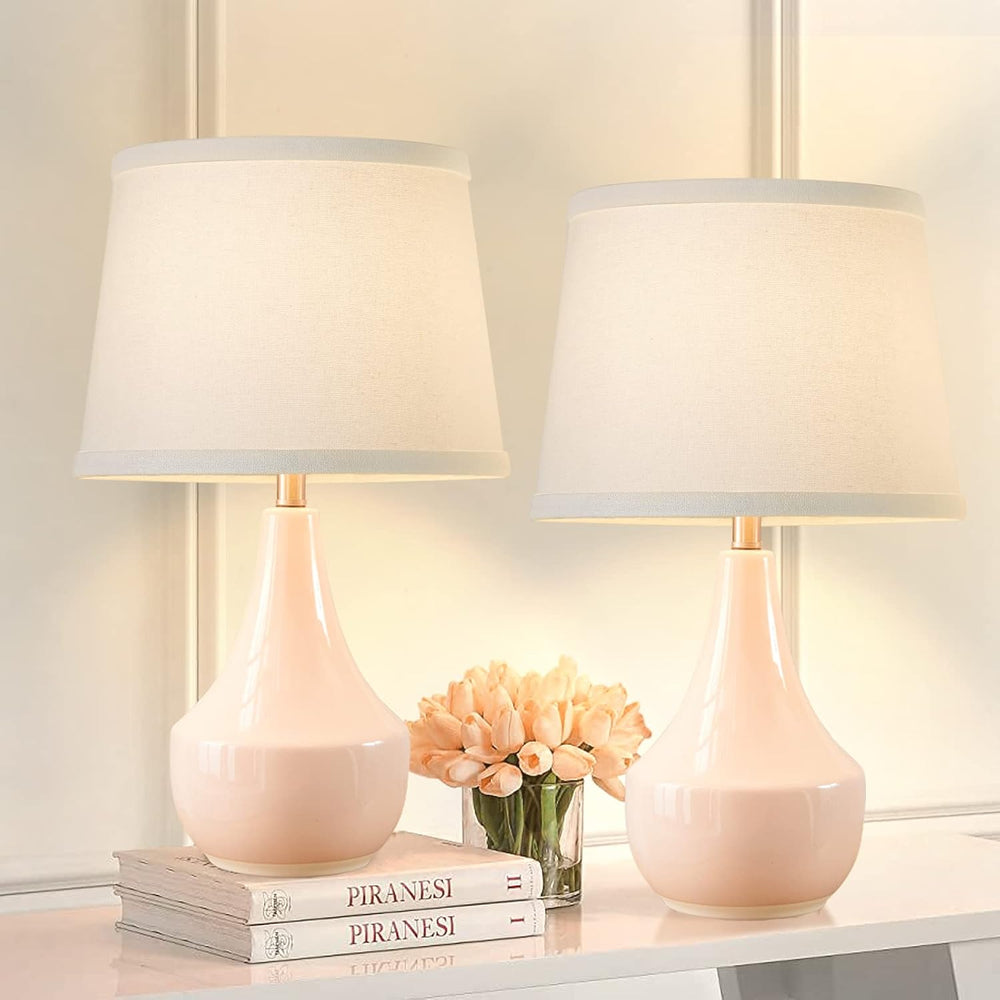 18" Table Lamp Set of 2, Ceramic Lamp Classic Beside Lamps Nightstand La...
