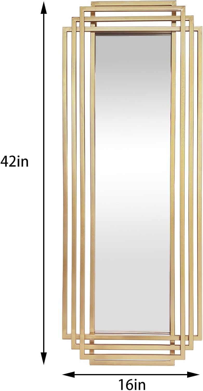 42"x16" Rectangle Decorative Mirror with Gold Geometric Frame