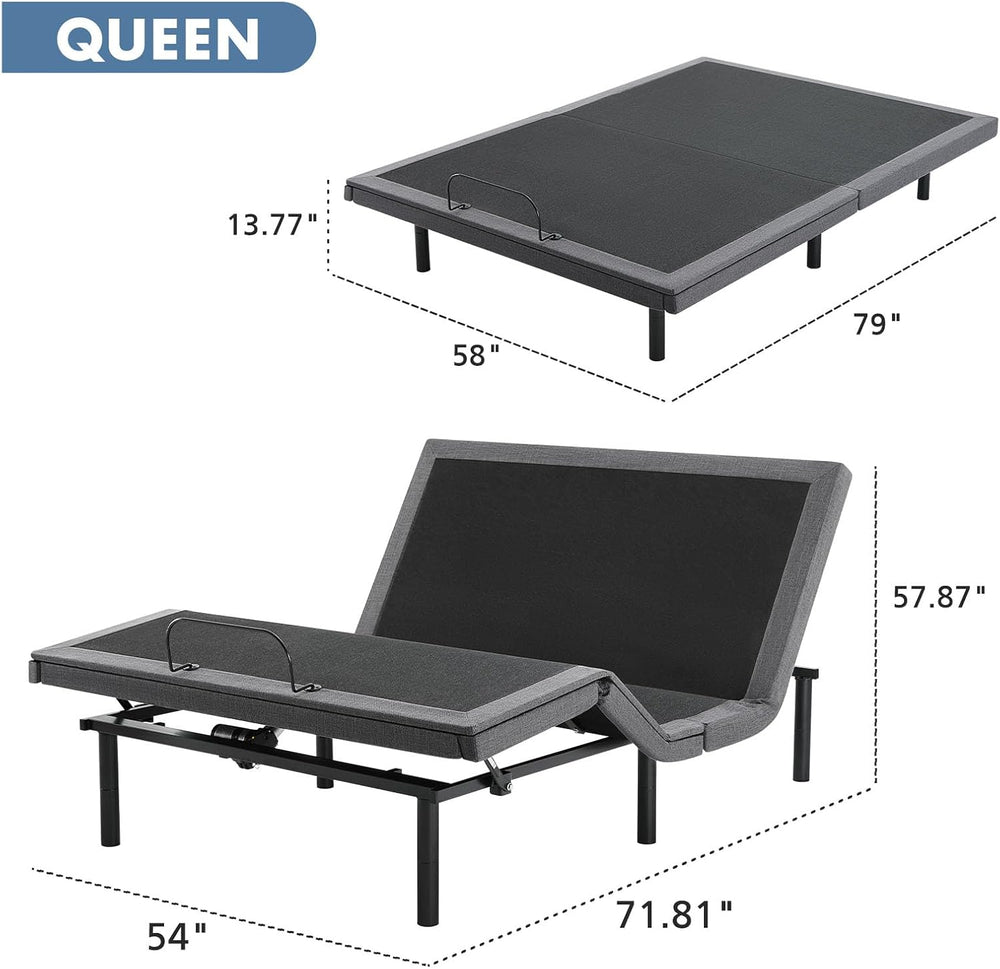 DUMOS Queen Size Adjustable Bed Frame, Electric Base, Head & Foot Incline