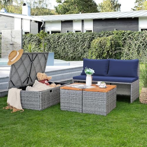 Devoko Patio Day Bed Outdoor Daybed Set,Rattan Lounge Bed