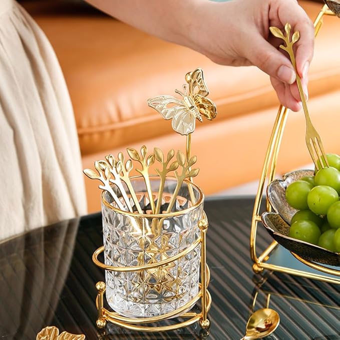 6PCS Coffee Spoons Set with Glass Holder, Small Stainless Steel Gold Tea Spoon - Image 7