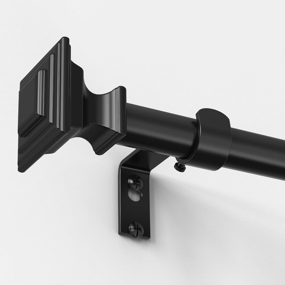Curtain Rod 36-124 Inch, 1Inch Adjustable Square Black Curtain Rod