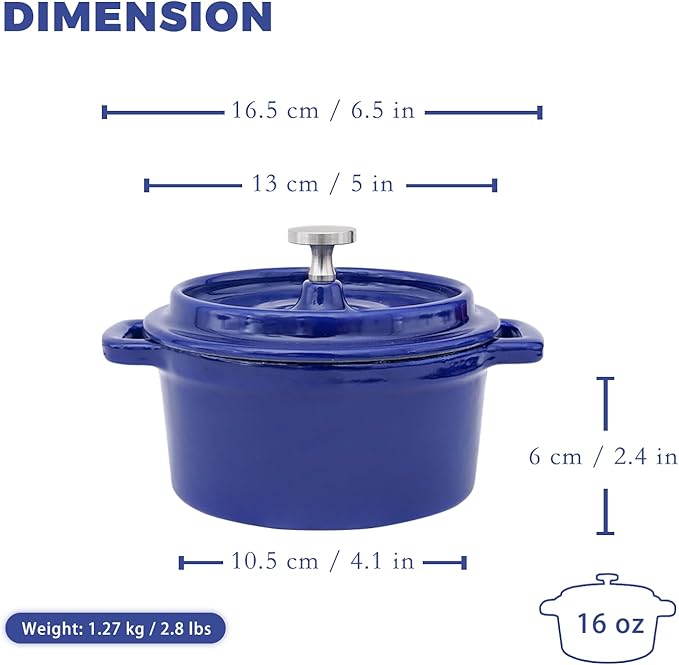 Flavehc Mini Cocotte 16 oz Mini Dutch Oven 0.5 qt. Cast Iron Garlic Roaster - Image 3