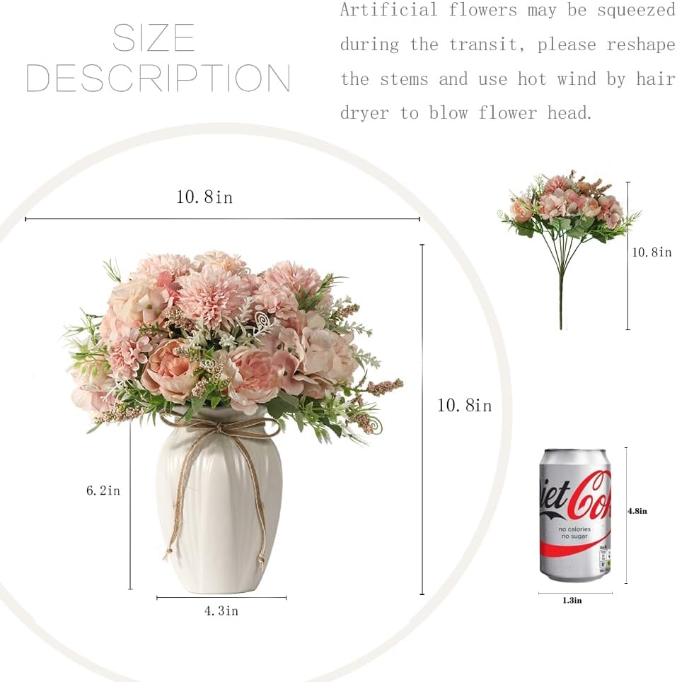 Peonies Artificial Flowers in Vase, Fake Hydrangea Silk Peony Flower Bouquet ...