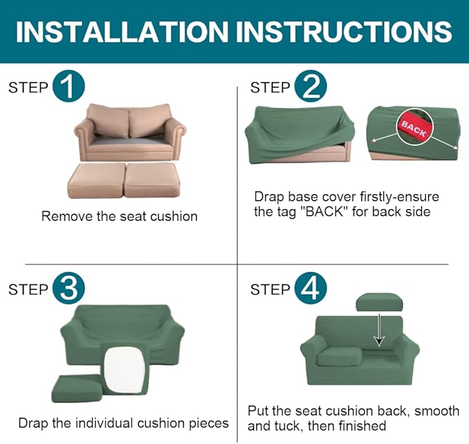 Turquoize 3 Piece Sofa Covers for 2 Cushion Couch Sofa Slipcover Soft Couch - Image 6