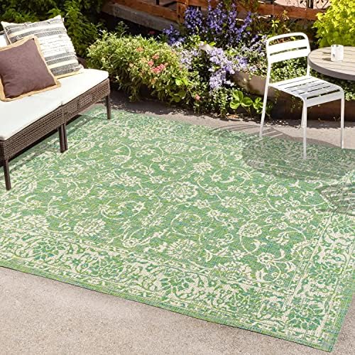 JONATHAN Y Weave Floral Indoor Outdoor Area Rug 4X6 Cream/Green, Tela Bohemia...