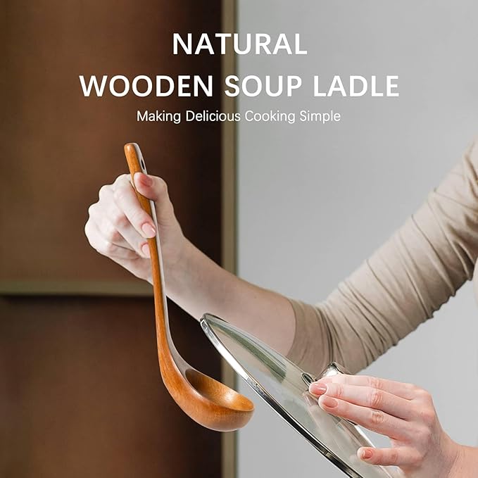 Wooden Soup Ladle, 2.5 fl oz Medium Scoop Utensil - Image 4