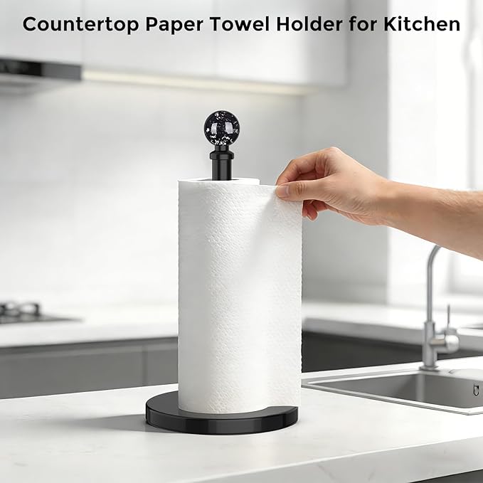 Black Paper Towel Holder Countertop, Unique Black Ball Decor, Brass Paper Towel - Image 6