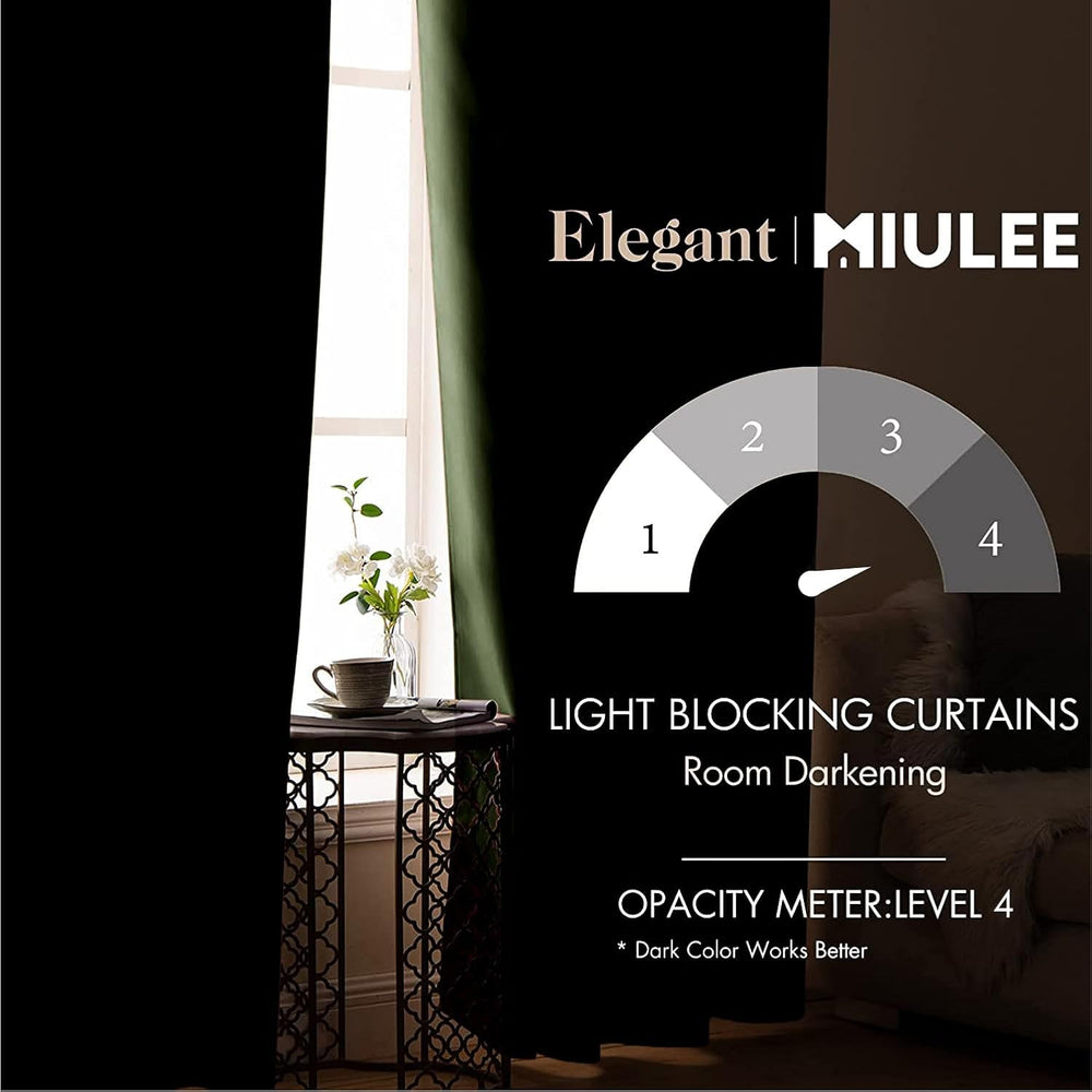 MIULEE Olive Blackout Bedroom Curtains Drapes 84 Inch Long 52"x84"
