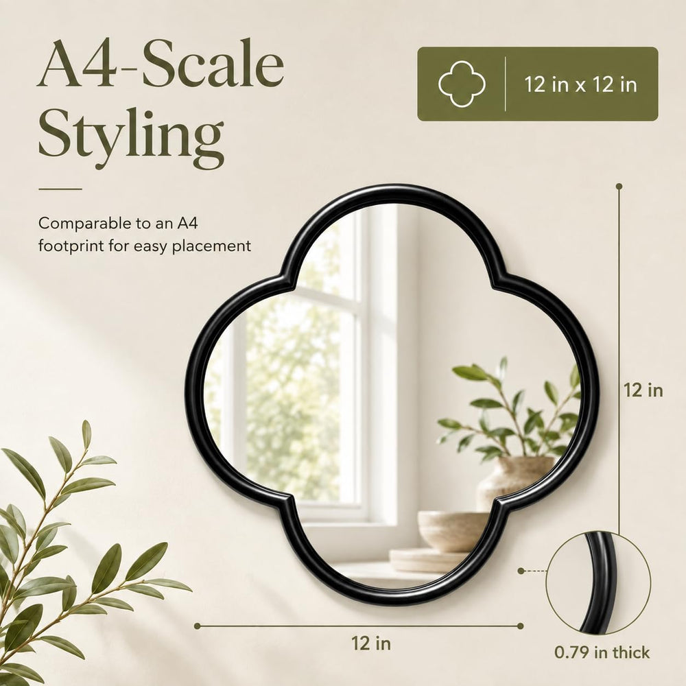 2 PCS Clover Mirror Wall Decor, Metal Framed Glass Mirror Tiles, Lucky Four L...