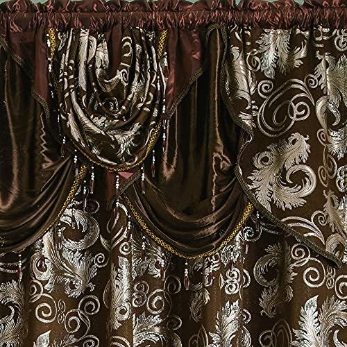 GLORY RUGS Jacquard Luxury Window 2 Panel Set Brown Curtain with Attached Val...