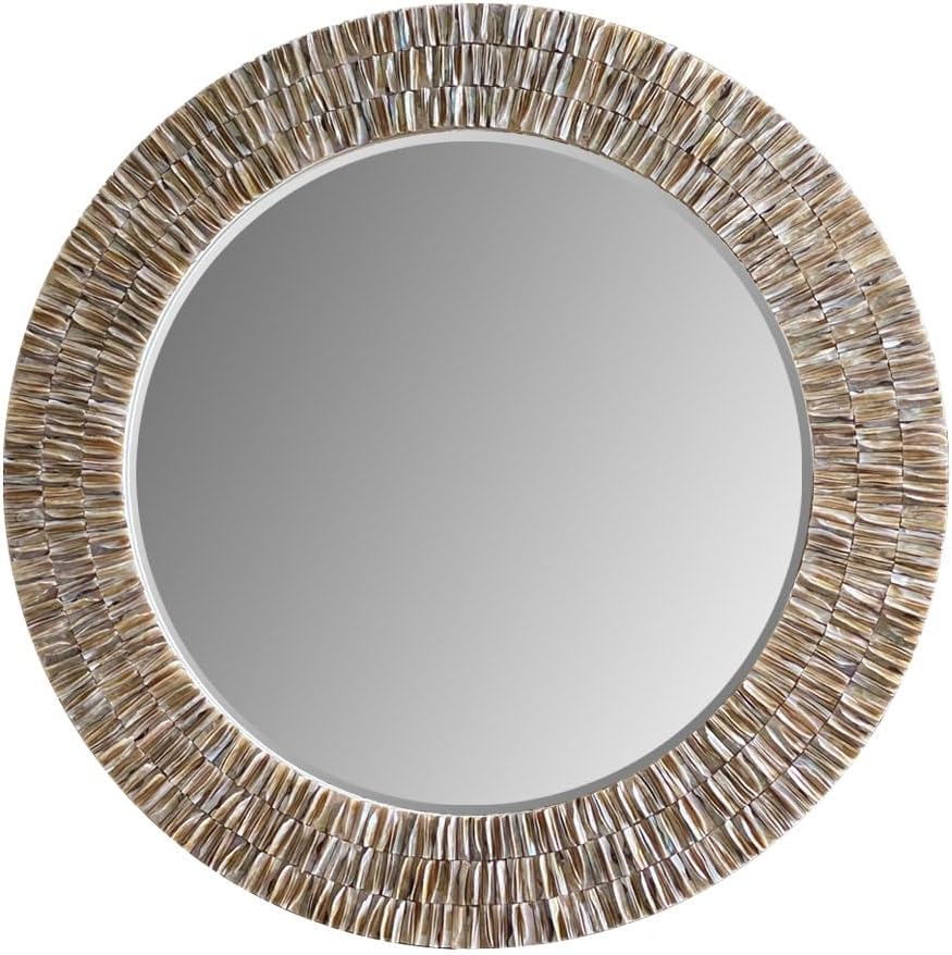 31.5" Round Capiz Shell Mirror Handmade Luxury Coastal Wall Decor