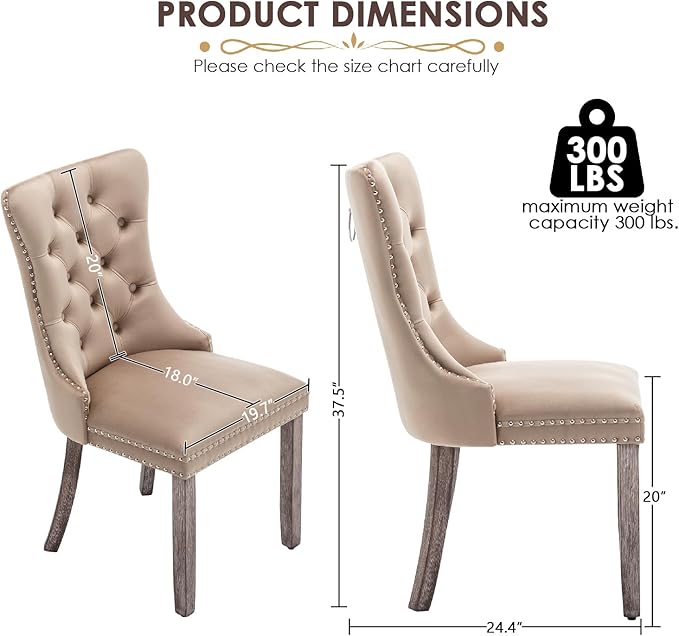 Kiztir Velvet Dining Chairs Set of 2, Upholstered Dining Chairs with Ring Pul...