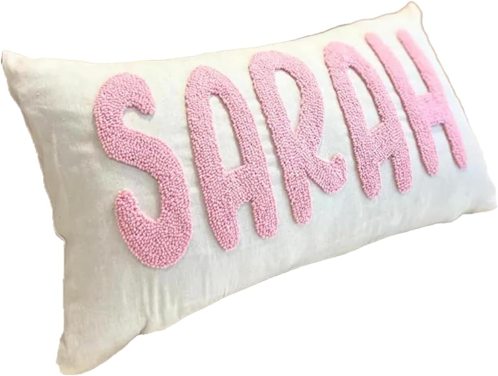 Personalized Pillow Cover w/Initial, Monogram Pillow Custom Name, Home Office Decor Punch Needle Embroidered Custom Room Decor for Couple Gift Cushion, Customizable Size