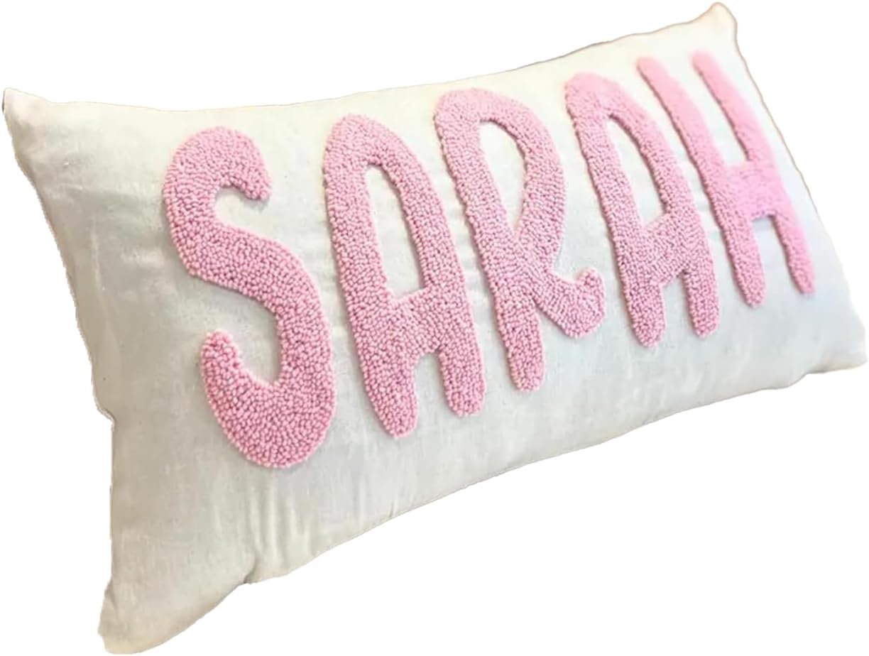 Personalized Pillow Cover w/Initial, Monogram Pillow Custom Name, Home Office Decor Punch Needle Embroidered Custom Room Decor for Couple Gift Cushion, Customizable Size