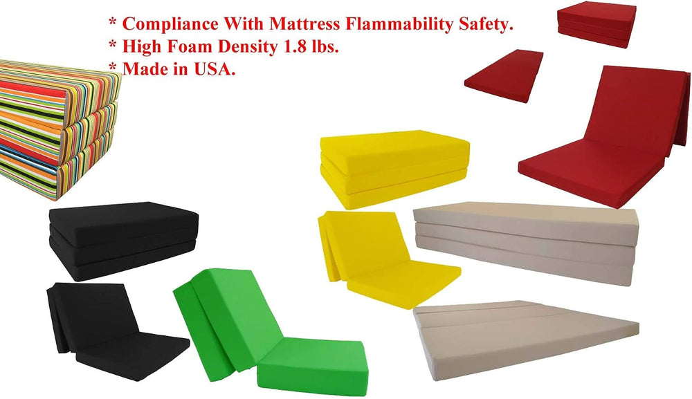 D&D Futon Furniture Portable Trifold Mattress, Foldable Foam Mattresses S...