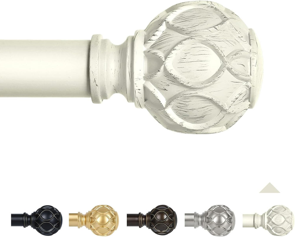 Farmhouse Curtain Rod Adjust 36-88",Heavy Duty Boho,Antique White