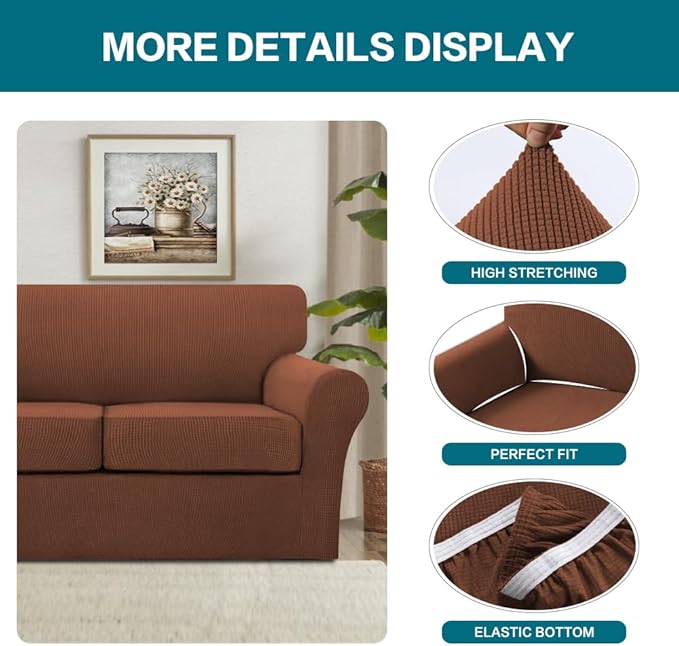 Turquoize 4 Piece Sofa Covers for 3 Cushion Couch Slipcover Soft Cover - Image 4