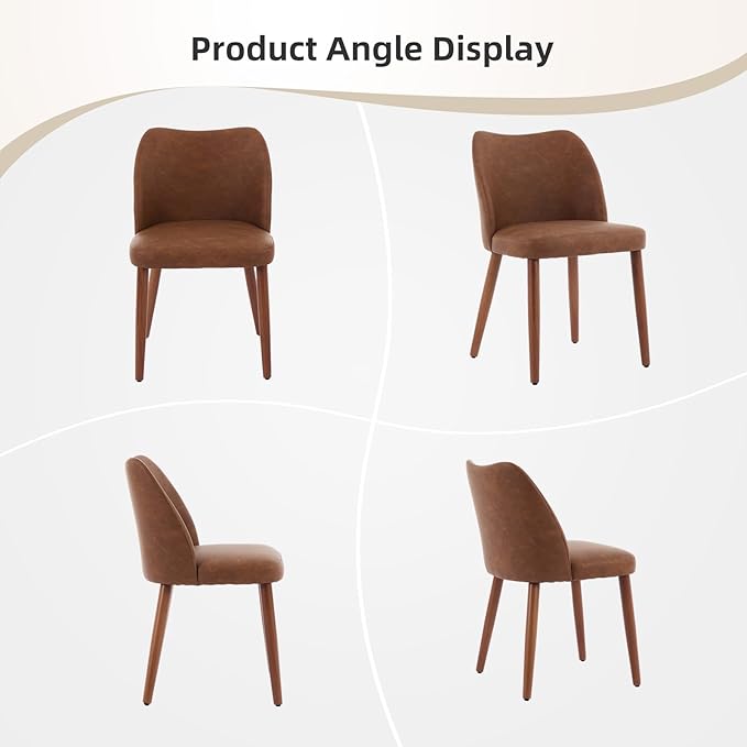Dining Chair Set of 6, Leather Upholstered Dining Chair with Wood Legs, Wing ...