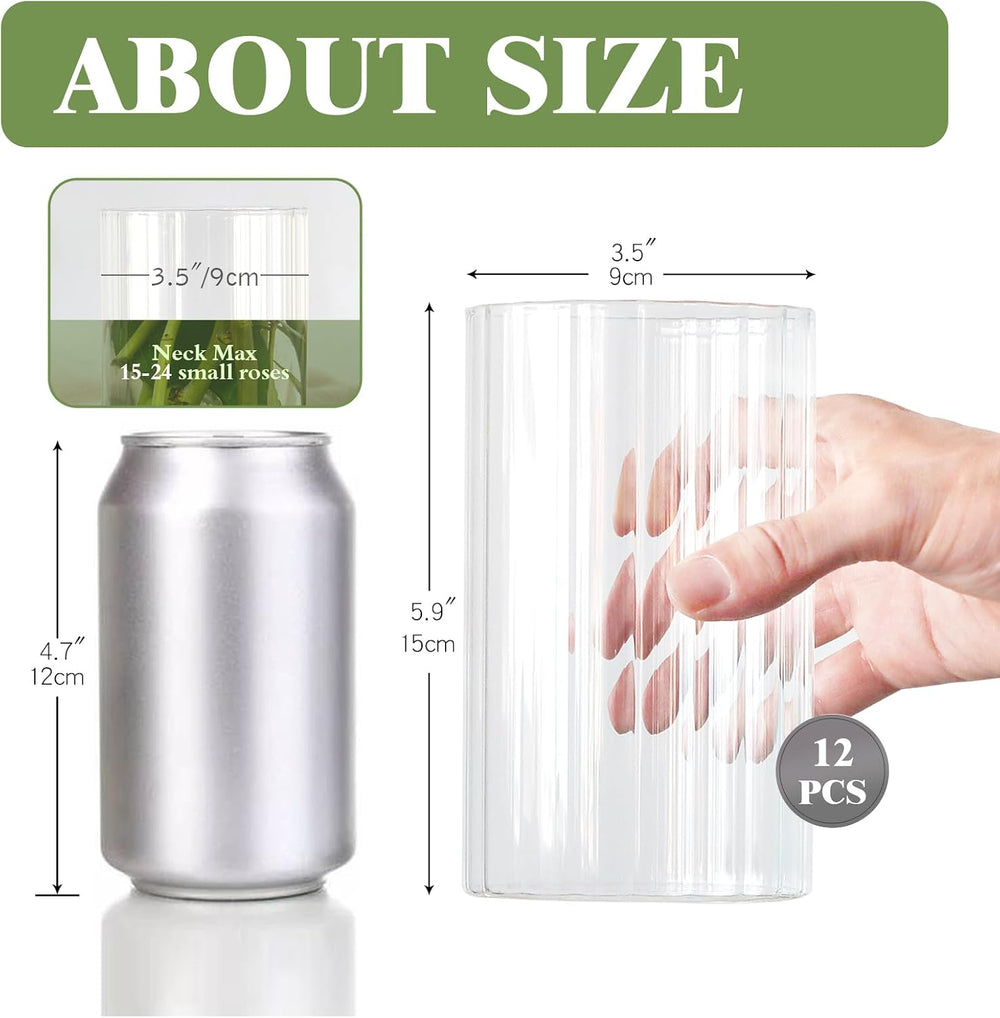 12Pcs Glass Cylinder vases for Centerpieces, 6 Inches Clear Ribbed Bud Vases ...