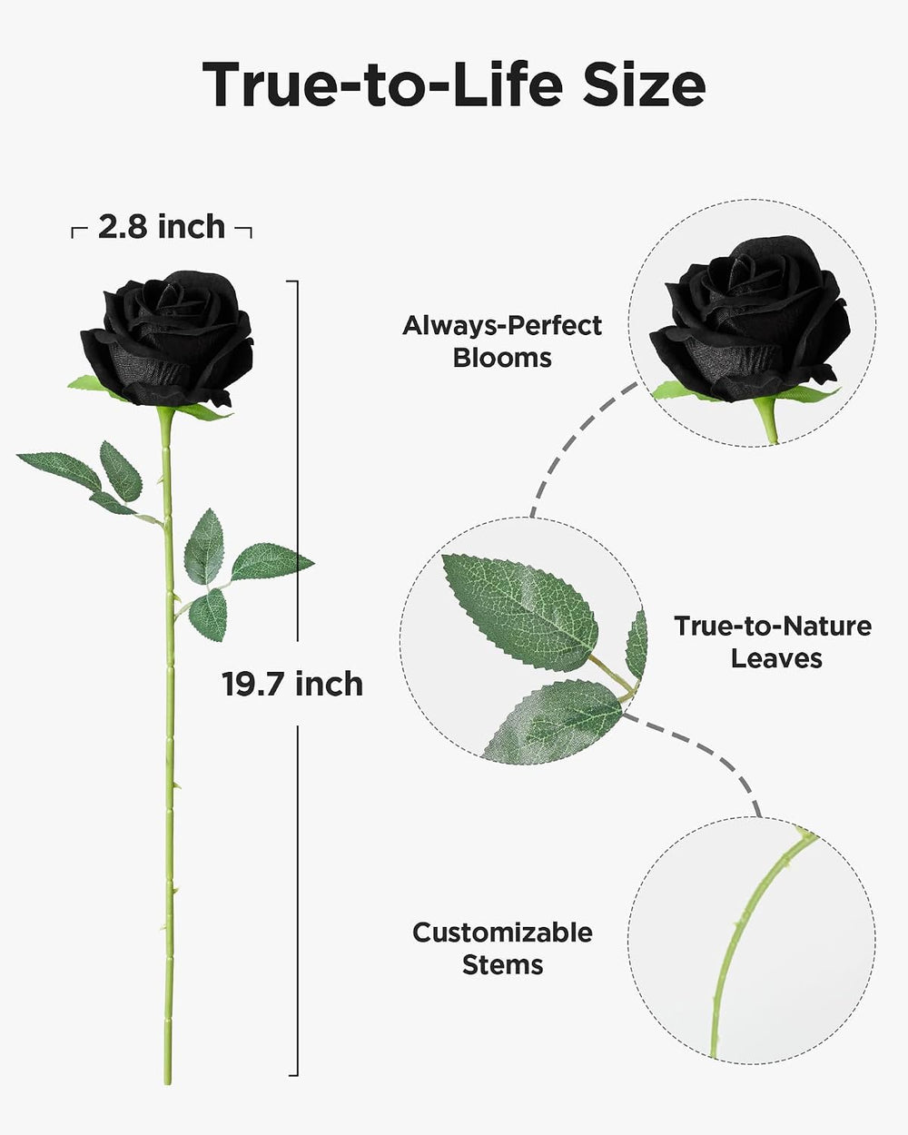 InnoGear Black Roses Artificial Flowers 50 Pcs Fake Velvet Silk Rose Floral