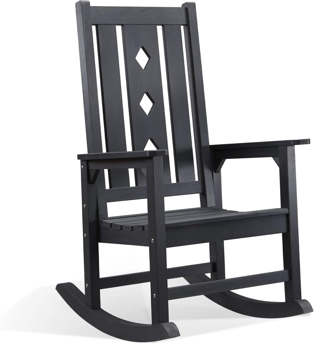 Oversized Outdoor Rocking Chair, Porch Rocker with High Back - Black