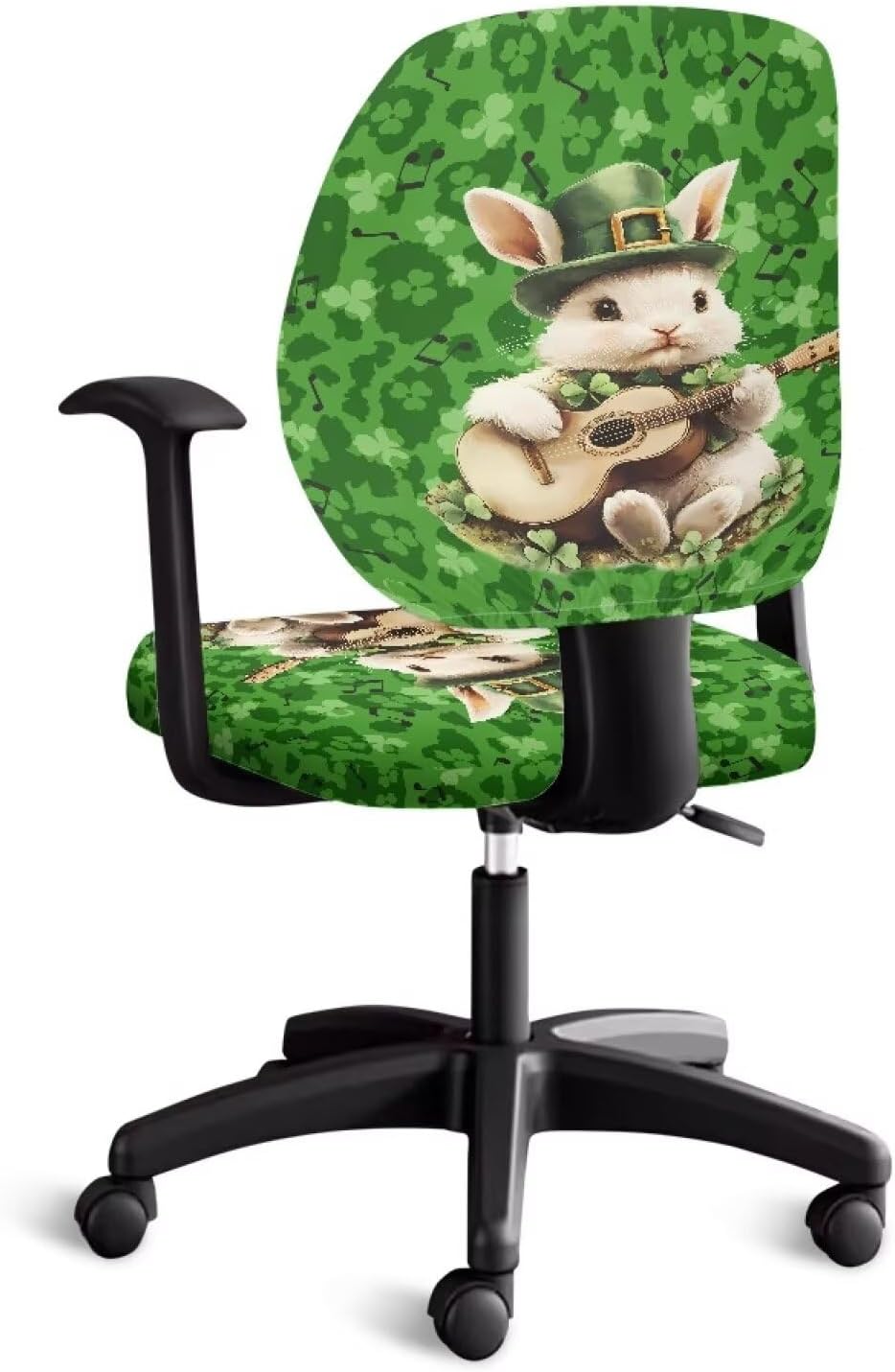 Shamrock Rabbit Office Chair Cover Set of 2, St. Patrick’s Day Themed Cute Bunny Stretch Slipcovers, Festive Irish Decor for Spring & Easter