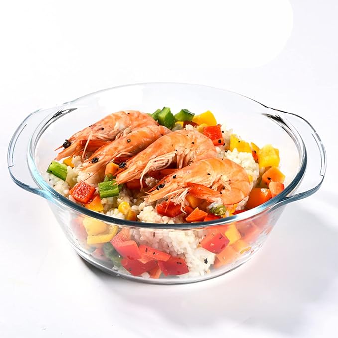Casserole Baking Dish with 2 pcs, 1.5 QT large, Round with Handle and Lid - Image 3