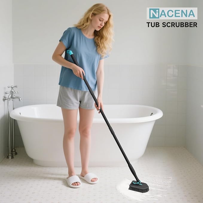 nacena Shower Scrubber with Long Handle, 4 in 1 Tile Tub Scrubber Brush with 3 - Image 7
