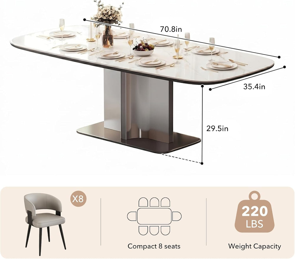 7 Piece Modern Dining Table Set, 71" Sintered Stone Kitchen Table