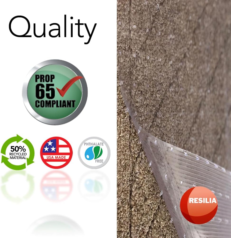 RESILIA Low-Pile Carpet Runner - Non Slip Carpet & Rug Protection, Washable Clear Vinyl Floor Runners, 27 Inches Wide x 6 Feet Long, Made in The USA