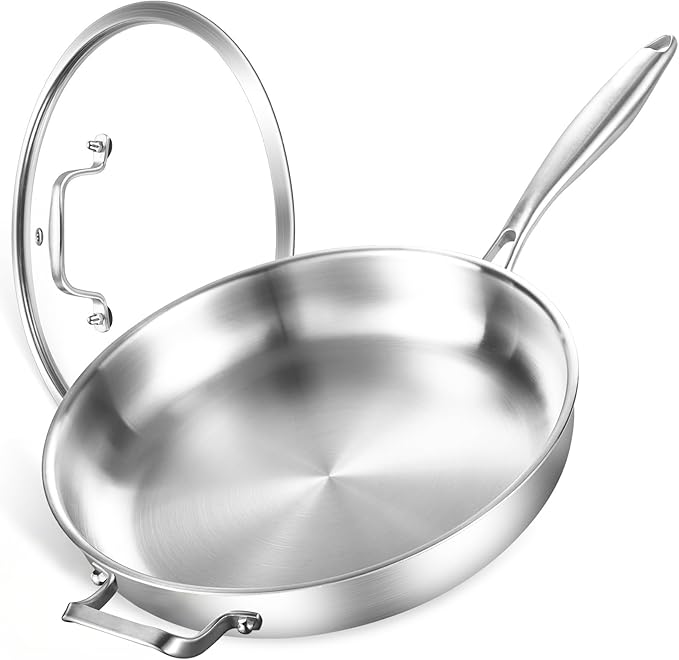 DELARLO Stainless Steel Pan 14-Inch, Large Frying Pan by DELARLOCOOKWARE
