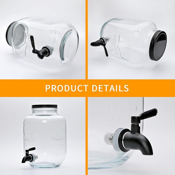 1-Gallon Drink Dispenser, Accguan Glass Water Dispenser